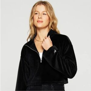 Fabletics Black Velour Half-Zip Pullover Stretchy Soft Top NWOT Activewear Comfy